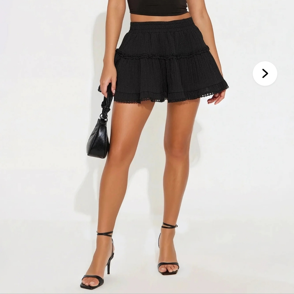 Black Ruffly Mini Skirt With Attached Shorts